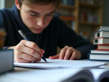Élève étudiant pour un examen de français